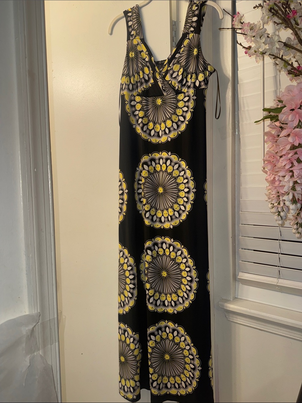 INC International Concepts Black Maxi Dress with Yellow Medallion Print